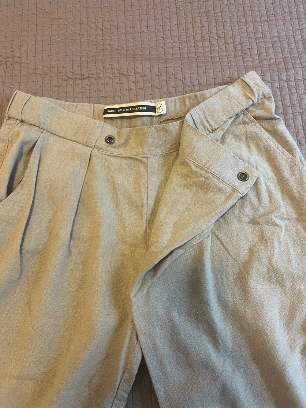 Daughters of the Liberation Light Beige Pleated Cross Button Casual Trousers - Picture 2 of 3